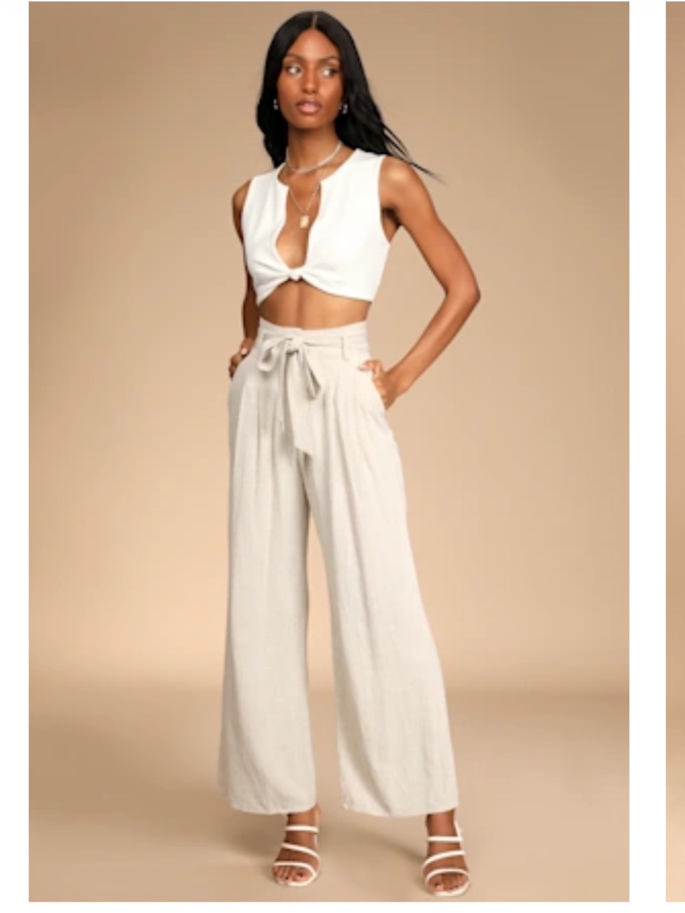 Lulu's Cream High-Rise Wide-Leg Tie-Waist Pants